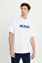 Men's White-Navy Blue Oversize 100% Cotton Wide Cut Printed Crew Neck T-Shirt - 3