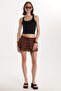 Women's Standard Fit Lace-Up Pleated Patterned Brown Mini Skirt - 5