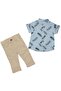 Baby Boy Blue Beige Muslin Feather Patterned Shirt Set of 2