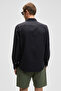 Perttu Men's 100% Cotton Slim Fit Slim Fit Buttoned Collar Linen Look Flared Black Shirt - 7