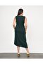 Women Plus Size Double Breasted Collar Zero Sleeve Two Button Detail Midi Stretchy Evening Dress 24772 - 8