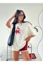 Women's White Oversize Character Printed Fun T-Shirt