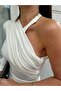Miss Neşem Women's Single Sleeve Draped Neck Detailed Bodysuit Blouse - 4