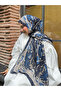 Retro Pattern Cotton Shawl Navy Blue Cream Ps20 - 2