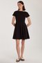 Women's Regular Fit Classic Cut Crew Neck Pleated Mini Black Dress