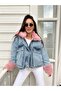 Women's Pink Fur Denim Coat - 4