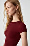 Dulce Women's Slim Fit Ruched Short Sleeve Brick Color T-Shirt - 3