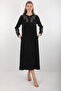 Embroidery and Stone Embroidered Black Large Size Hijab Dress