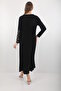 Embroidery and Stone Embroidered Black Large Size Hijab Dress - 3
