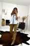 BEBE PLUS Women's Piping Striped Back Contras Oversize Poplin Shirt