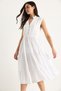 Women's White Striped Elastic Waist V-Neck Flounced Summer Modal Dress 7009 60283385 - 3