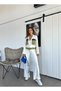 Klein Women's Tunnel Waist Pocket Sweat and Striped Trousers Design Double Set