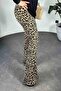 Women's steel knitted elastic waist full length full lycra Flared leopard patterned pants