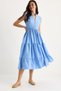 Women's Blue Striped Elastic Waist V-Neck Flounced Summer Modal Dress 7009 60283385