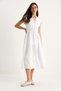 Women's White Striped Elastic Waist V-Neck Flounced Summer Modal Dress 7009 60283385 - 2