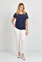 Women's Low Sleeve Stone Ornament Detailed Crew Neck Blouse 24E116 Navy Blue - 2