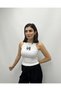 Women's White Corded Love Written Halter Neck Tank Top - 2