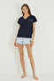 Striped V-Neck Sleeve Fold Couple Shorts Pajama Set - 3