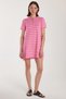 Women's Standard Fit Short Sleeve Zipper Shirt Collar Striped Pink Dress