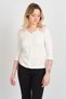 Women's Shoulder and Arms Tulle Detailed Elastic Waist Three Quarter Sleeve Blouse 23321 Ecru