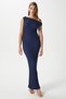 Women's İna Saran Seersucker Texture Navy Blue Shoulder Detail Long Dress 16938
