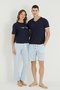Striped Top Printed Women's Couple Pajama Set - 3