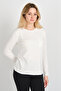 Women's Single Pocket Crew Neck Long Sleeve Blouse 24525 Ecru - 3