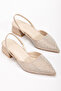 Women's Beige Suede Stone Detailed Pointed Toe Slingback Shoes - 3