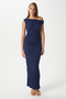 Women's İna Saran Seersucker Texture Navy Blue Shoulder Detail Long Dress 16938 - 4