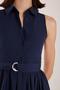 Women's Standard Fit Buttoned Waist Tie Shirt Collar Navy Blue Dress - 3