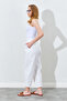 Elastic Waist Carrot Cut Linen Trousers - Ecru |   Mks661931-01 - 6