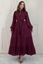Burgundy Modal Jacquard Striped Long Dress - 3