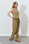 Elastic Waist Palazzo Linen Trousers - Khaki |   Ek100661940 - 3