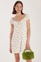 Women's Standard Fit Lacing Detailed Seersucker Square Neck Mini Dress