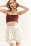 Women's White Elastic Waist Guipure Stripe Mini Skirt with Shorts Etk-19000326 - 6