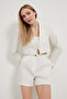 Women's Linen Look White Mini Shorts with Elastic Waist