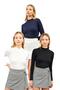 Women's White Black Navy Blue 3-Piece Turtleneck Body