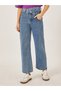 Wide Leg Faded Jeans with Asymmetric Waistband - 2