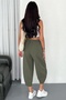Women's Cotton Elastic Waist Stitching Detailed Khaki Gabardine Fabric Trousers - 6