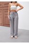 Women's Gray Linen Blended High Waist Loose Wide Leg Waist Tie Detailed Thin Summer Palazzo Pants - 5