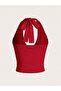 V-Neck Backless Halter Neck Bow Burgundy Blouse - 2