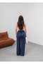 Women's Navy Blue Linen Blended High Waist Loose Wide Leg Waist Tie Detail Slim Summer Palazzo Pants - 7