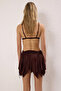 Brown Knitted 100% Cotton Beach Mini Skirt Tbess25Et00015 - 5