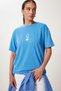 Women's Sky Blue Printed Oversize Knitted T-Shirt An00245