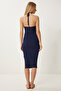 Women's Navy Blue Halter Neck Slit Stretchy Knitwear Dress Ns00447 - 5