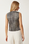 Women's Cream Black Leopard Patterned Woven Vest Gk00017 - 4