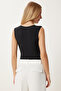 Women's Black Gather Detailed Snap Fastener Stretchy Knitted Blouse Dp00249 - 4