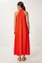 Women Orange Halter Neck Draped Long Stylish Dress Gk00014 - 7