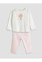 Beige Floral Appliqué Baby Girl Blouse and Leggings 2-Piece Set