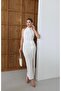 Women's Imported Crepe Fabric Rose Detailed Slit Lined Special Design Dress - 2